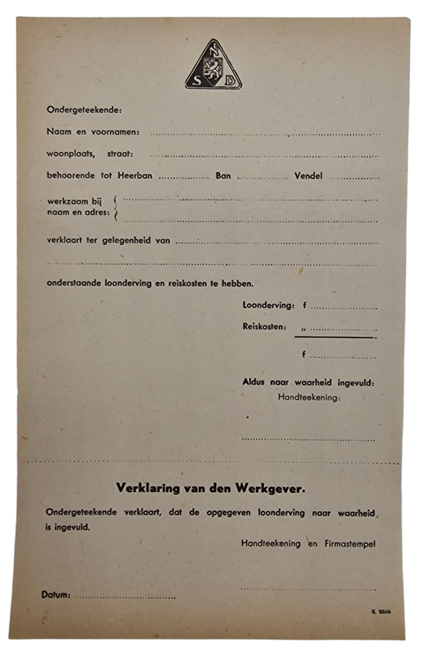 Original WW2 Dutch Collaboration NSB Document - Salary form