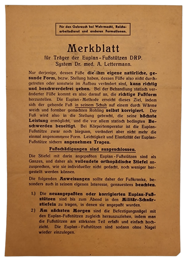 Original WW2 German Document - Merkblatt treating damage to foot (1944)