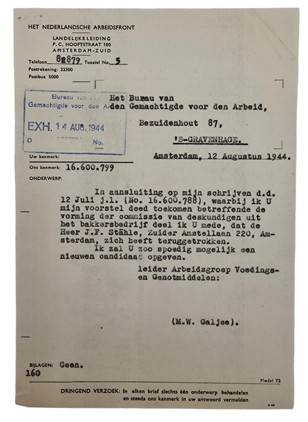 Original WW2 Dutch Collaboration NAF Document - Nederlandsche Arbeidsfront The Hague, Amsterdam, M. W. Galjee (1944)