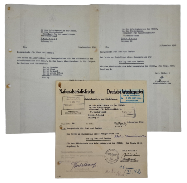 Original WW2 Dutch Collaboration Document - NSDAP Arbeitsbereich in den Niederlanden Mädchenheim The Hague (1942)