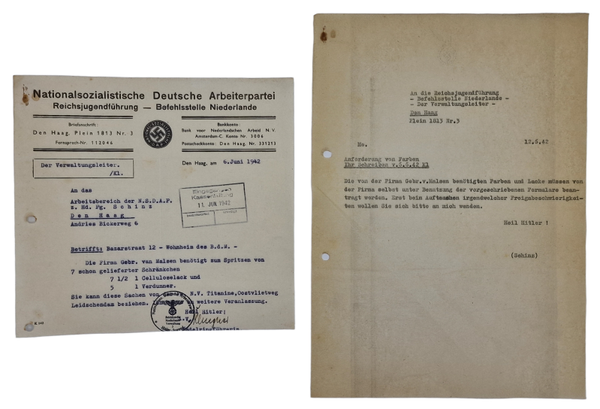 Original WW2 Dutch Collaboration Document - NSDAP Reichsjugendführung Befehlsstelle Niederlande The Hague (1942)