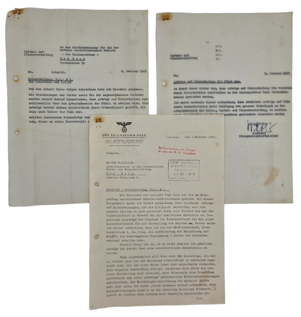 Original WW2 Dutch Collaboration Document - NSDAP Arbeitsbereich in den Niederlanden The Hague (1943)