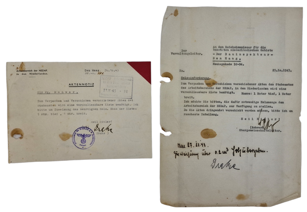 Original WW2 Dutch Collaboration Document - NSDAP Arbeitsbereich in den Niederlanden, The Hague (1943)