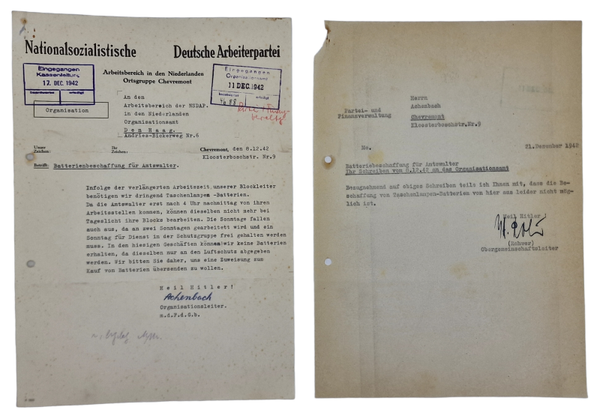 Original WW2 Dutch Collaboration Document - NSDAP Ortsgruppe Chevremont (1942)