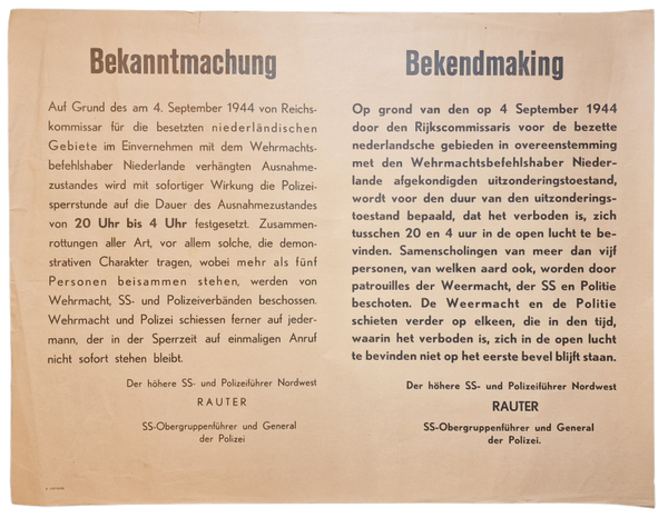Original WW2 Dutch Poster - Social gathering ban, Rauter, 4th of September (1944)