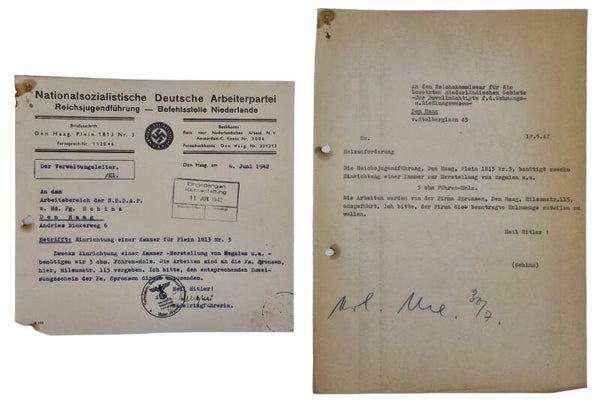Original WW2 Dutch Collaboration Document - NSDAP Reichsjugenführung HJ Hitler Jugend The Hague (1942)