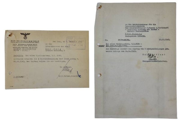 Original WW2 Dutch Collaboration Document - NSDAP Kindergarten The Hague (1943)