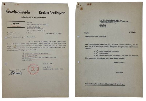 Original WW2 Dutch Collaboration Document - NSDAP Amt Film, The Hague (1943)