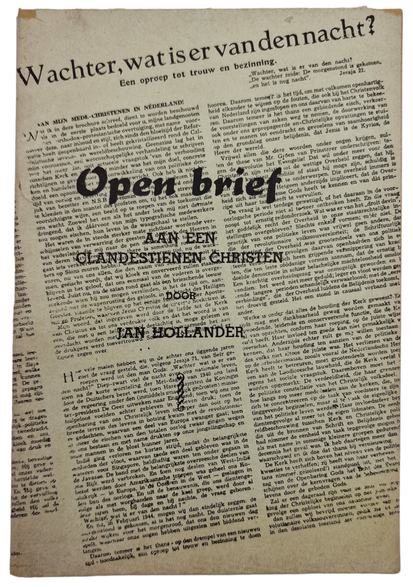 Original WW2 Dutch Collaboration NSB Brochure - Open brief aan een Clandestienen Christen, Jan Hollander (1944)