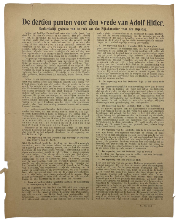 Original WW2 Dutch Collaboration Document - Deutscher Fichte bund ''De dertien punten voor den vrede van Adolf Hitler''