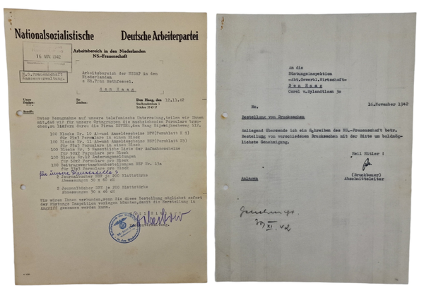 Original WW2 Dutch Collaboration Document - NSDAP NS Frauenschaft, The Hague (1942)