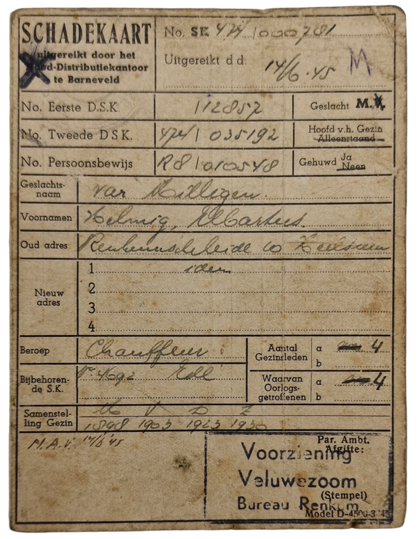 Original WW2 Dutch Document - Schadekaart Veluwezoom Renkum (1945)