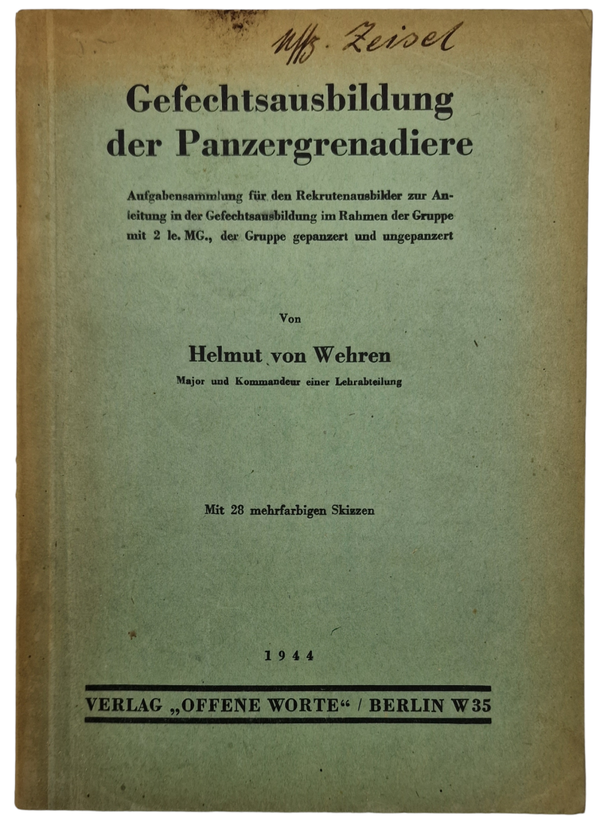 Original WW2 German Book - Gefechtsausbildung der Panzergrenadiere, Helmut von Wehren (1944)