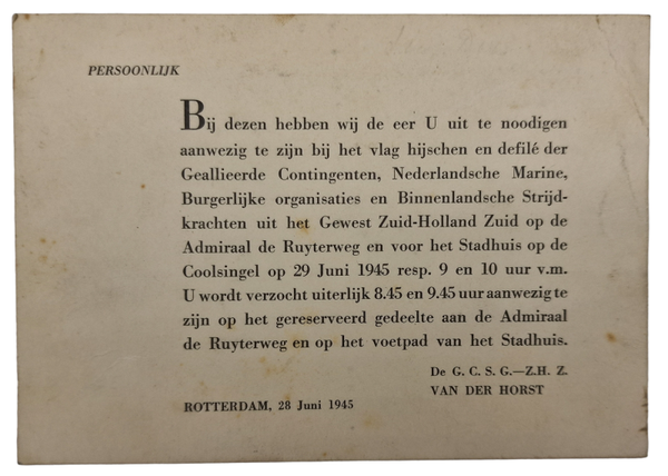 Original WW2 Dutch Document - NBS Rotterdam invitation memorial service (1945)