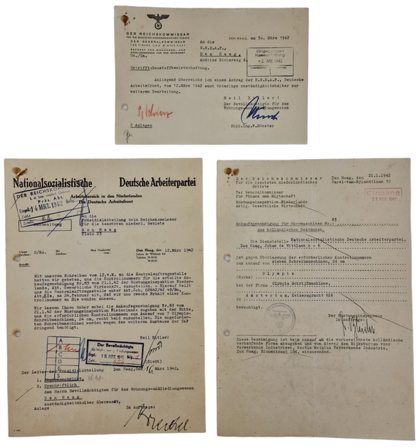 Original WW2 Dutch Collaboration Document - NSDAP DAF Deutsche Arbeitsfront, The Hague, Amsterdam (1942)