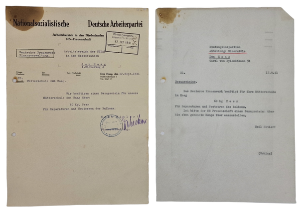 Original WW2 Dutch Collaboration Document - NSDAP NS Frauenschaft, The Hague Mutterschule (1941)
