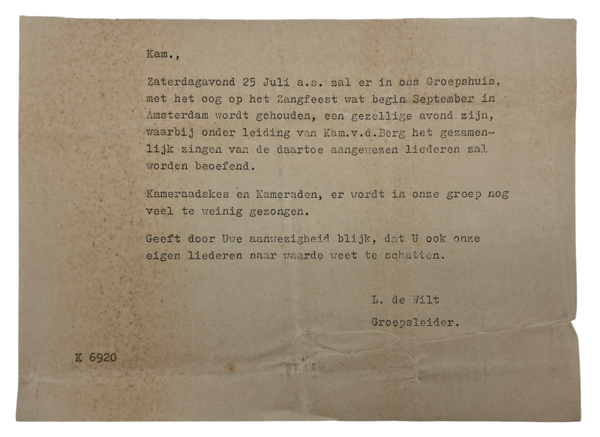 Original WW2 Dutch Collaboration NSB Document - NSB gathering v.d. Berg, Amsterdam (1942)