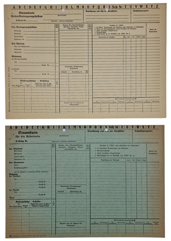 Original WW2 Dutch Document - Stammkarte für die Arbeitererin & Vertragsangestellten, The Hague (1941)