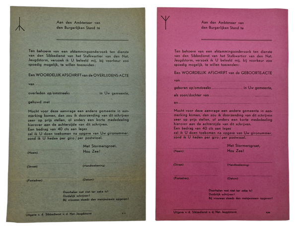 Original WW2 Dutch Collaboration Document - Family tree research Birth certificate query, NJS Jeugdstorm