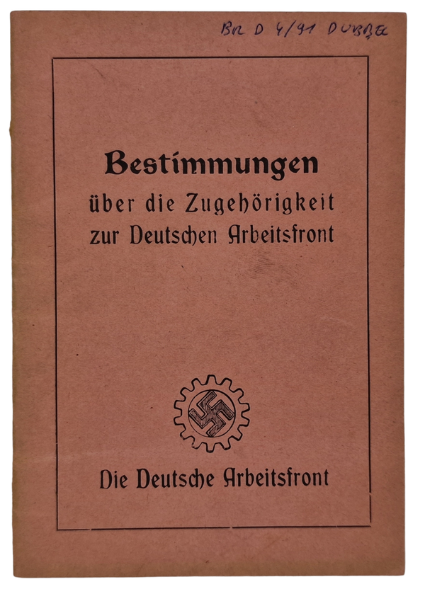 Original WW2 German DAF Brochure -  Bestimmungen über die Zugehörigkeit zur Deutschen Arbeitsfront (1938)