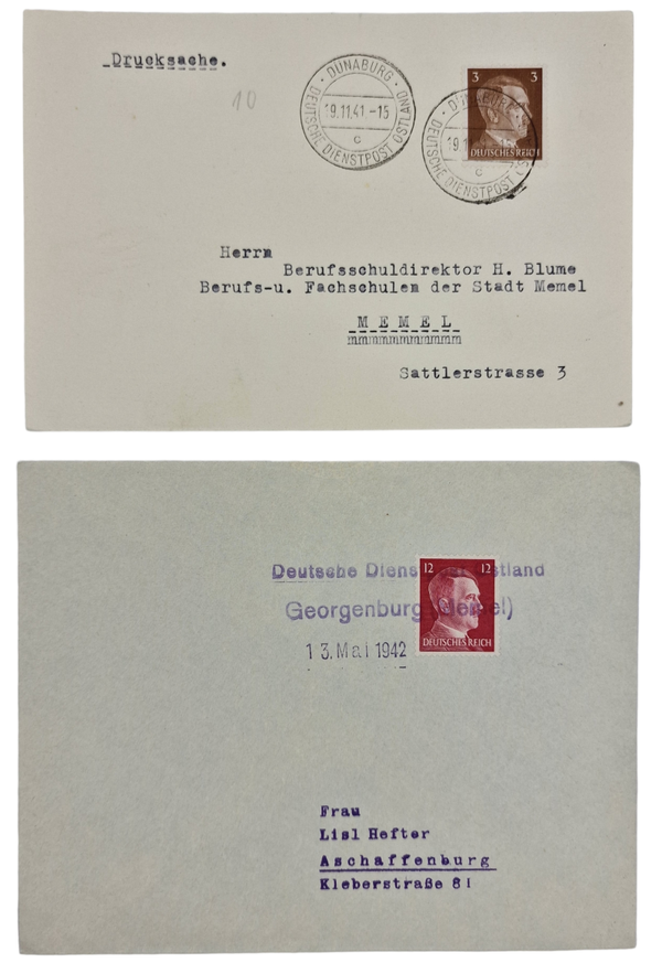 Original WW2 German Document - Envelope Deutsche Dienstpost Ostland, Georgenburg Memel  (1942)