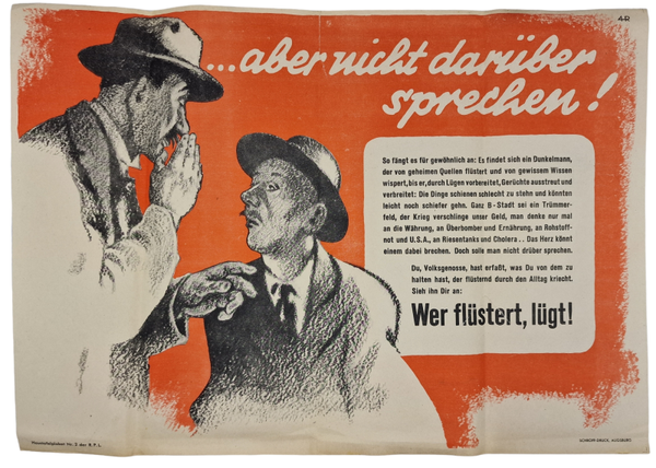 Original WW2 German Poster - Haustafelplakat Nr. 2 ''Wer flüstert, lügt!'' (1937)