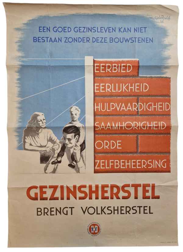 Original WW2 Dutch Liberation Poster - NVH Gezinsherstel brengt Volksherstel (1946)