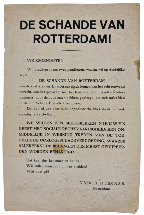 Original WW2 Dutch Collaboration NSB Flyer - De Schande van Rotterdam