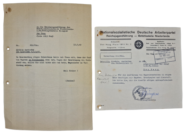 Original WW2 Dutch Collaboration Document - NSDAP HJ-Heim Amsterdam (1942)
