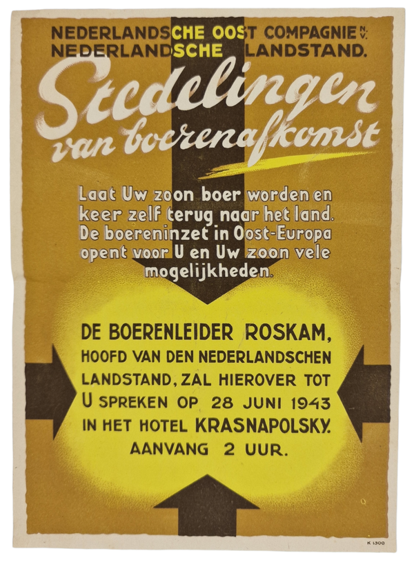 Original WW2 Dutch Collaboration NSB Flyer - NOC Nederlandsche Oost Comapgnie Landstand, Boerenleider Roskam, Amsterdam (1943)