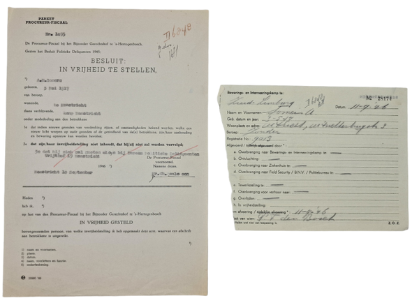 Original WW2 Dutch Document - Police release political prisoner camp Maastricht (1946)