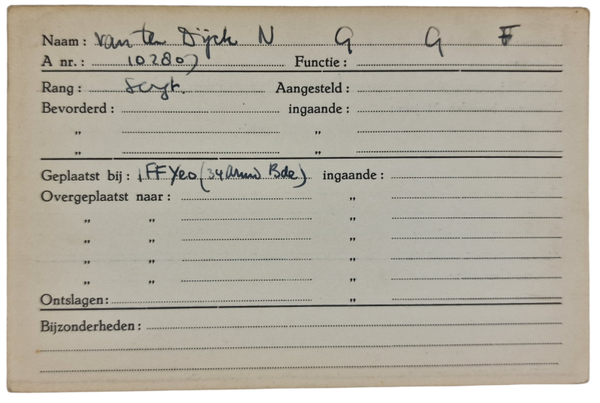 Original WW2 Allied Document - Registration card Dutch interpreter in Allied service (1945)