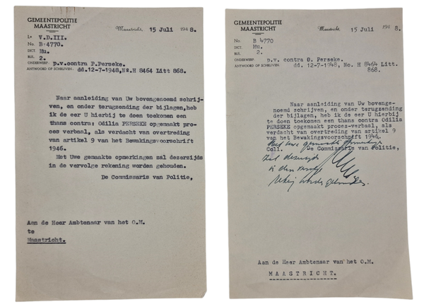 Original WW2 Dutch Document - Police notice Perseke, Maastricht (1948)