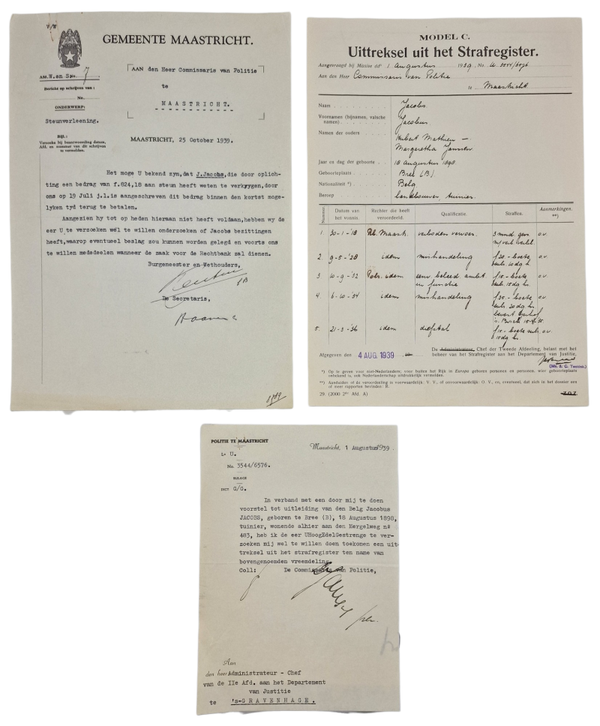 Original WW2 Dutch Document - Police file Belgian criminal, Maastricht (1939)