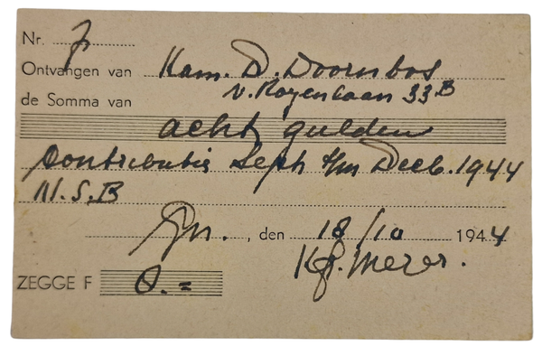 Original WW2 Dutch Collaboration NSB Document - Contribution payment NSB membership (1944)