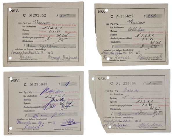 Original WW2 Dutch Collaboration NSV Document - NS Volkswohlfahrt Maastricht Payment receipts (1943)
