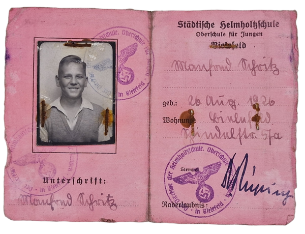 Original WW2 German Document - Städtische Helmholzschule Oberschule für Jungen Bielefeld (1942)
