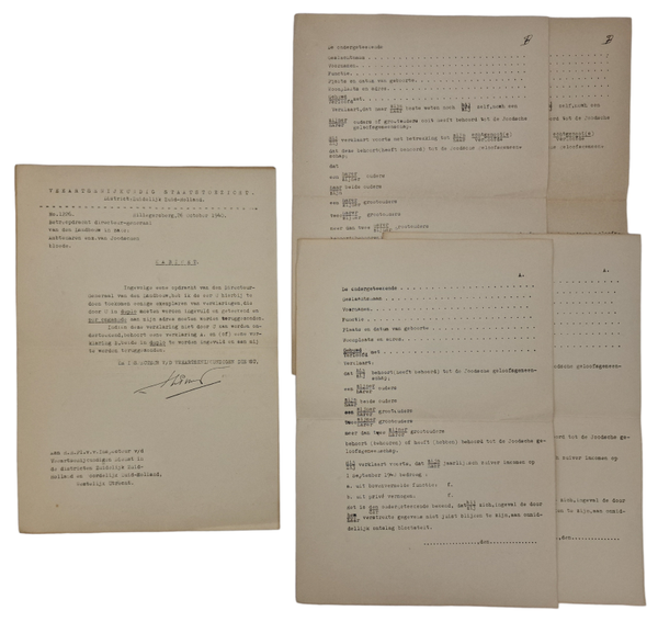 Original WW2 Dutch Document - Registering Dutch Jewish government officials, Hillegersberg (1940)