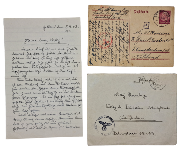 Original WW2 Dutch Document - Letter sent to the DAF in Amsterdam by a soldier and worker in Germany (1943)