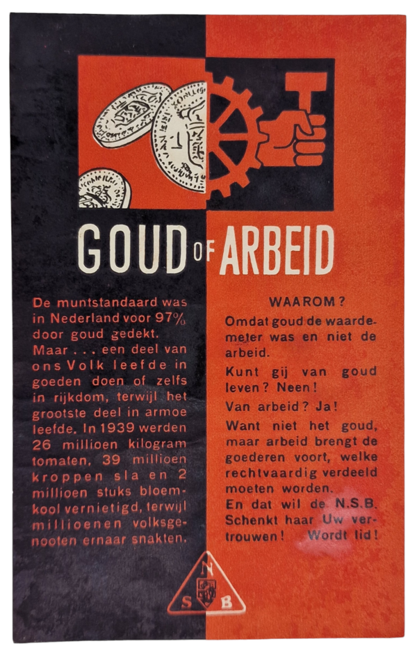 Original WW2 Dutch Collaboration NSB Document - Goud of Arbeid flyer