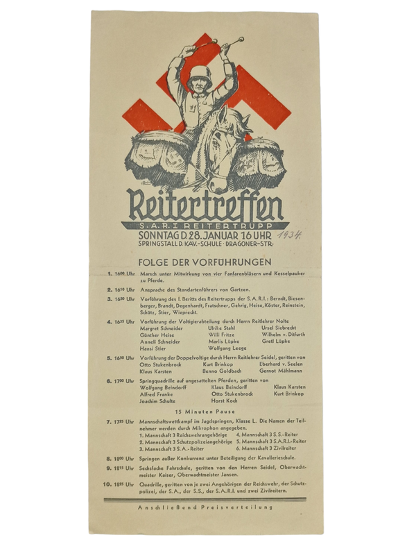 Original WW2 German Document - Reitertreffen, SA RI Reitertrupp Dragoner (1934)