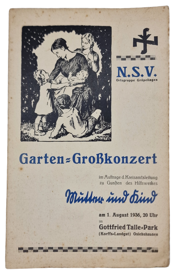 Original WW2 German Document - NSV Ortsgruppe Gröpelingen, Concert Mutter und kind (1936)