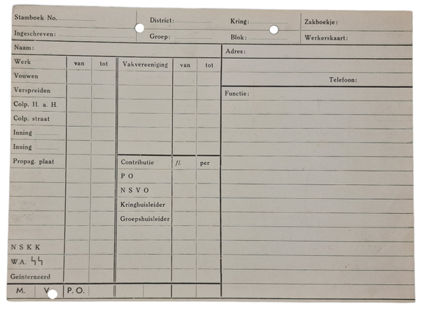 Original WW2 Dutch Collaboration NSB Document - Unused information form NSB member, Voorburg