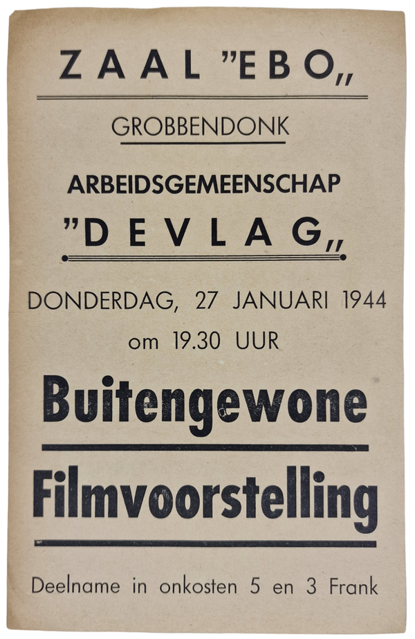 Original WW2 Flemish Collaboration Document - DeVlag movie screening Grobbendonk (1944)