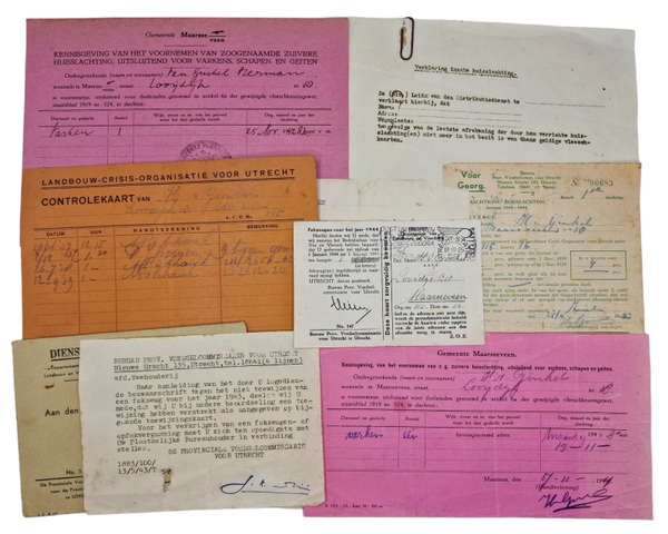 Original WW2 Dutch Document - Permit to slaughter a pig, Maarsseveen (1943 1944)