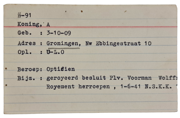 Original WW2 Dutch Waffen SS Document - Dutch Waffen SS archive card, Groningen (1941)