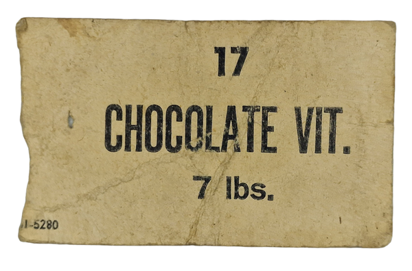 Original WW2 Dutch Document - Fooddroppings Food label ''17 Chocolate Vit. 7. Lbs'' (1945)