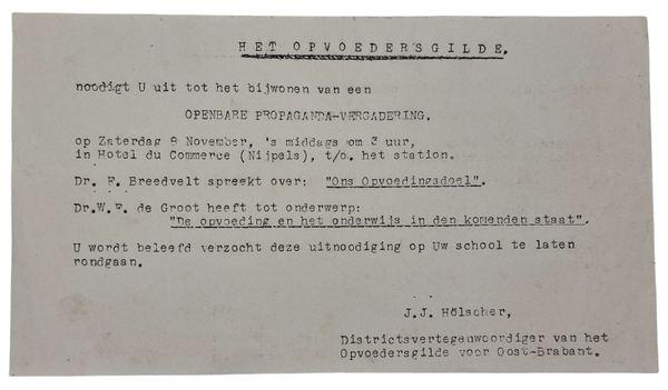 Original WW2 Dutch Collaboration NSB Document - Opvoedersgilde gathering, F. Breedvelt, Eindhoven (1941)