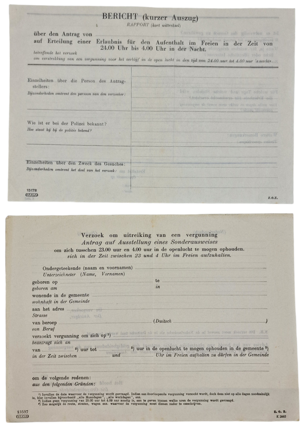 Original WW2 Dutch Document - Sonderausweis application Ortspolizeibehörde Zwolle