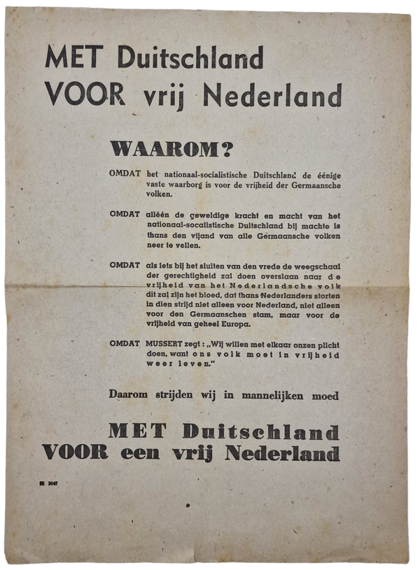 Original WW2 Dutch Collaboration NSB Flyer - Met Duitschland voor vrij Nederland